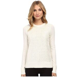 Kate Spade New York Ivory Sequin Front Sweater Keyhole Back Black Satin Bow Sz S